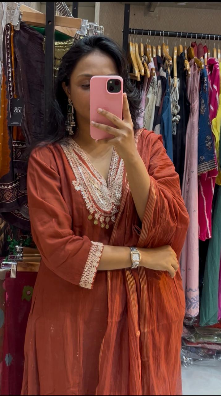 Manali Mul Chanderi Three Piece Set