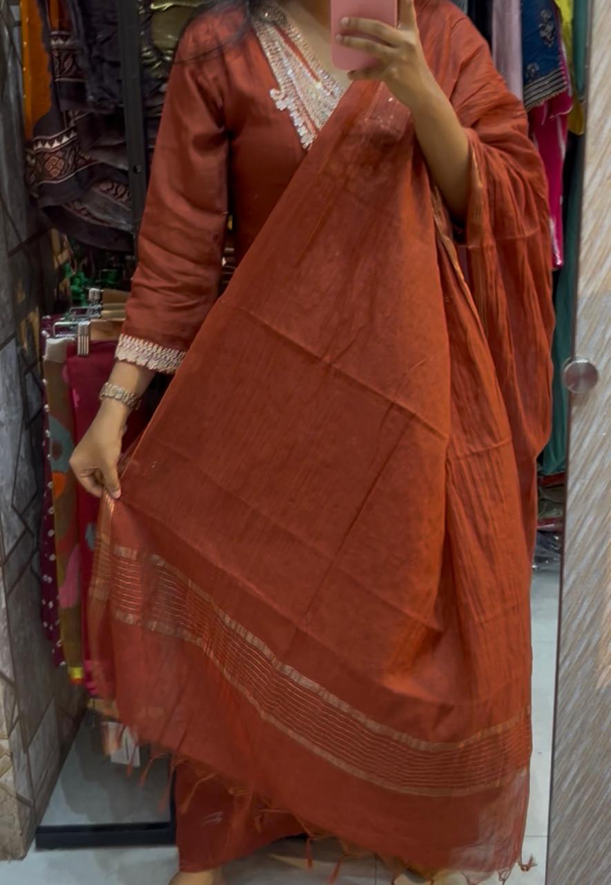 Manali Mul Chanderi Three Piece Set