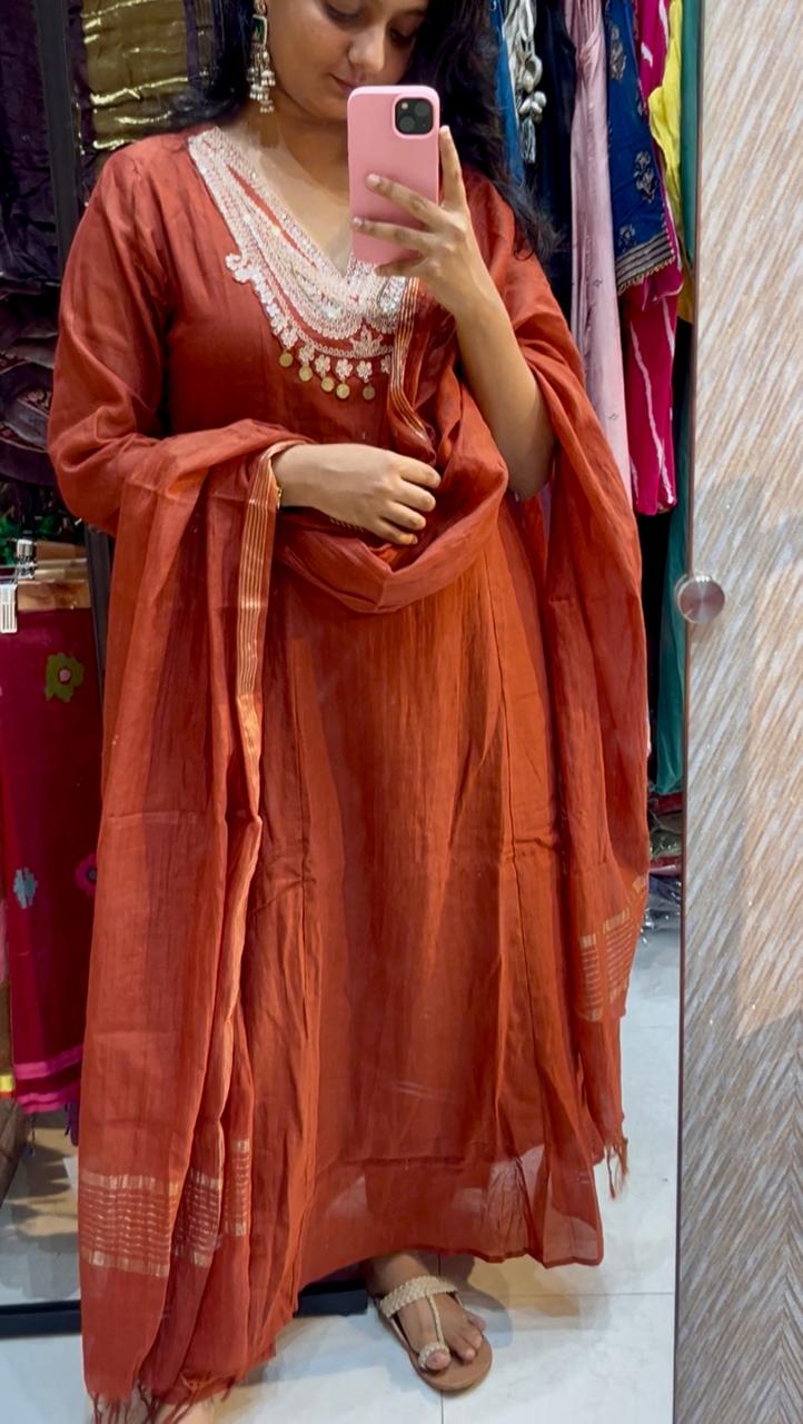 Manali Mul Chanderi Three Piece Set