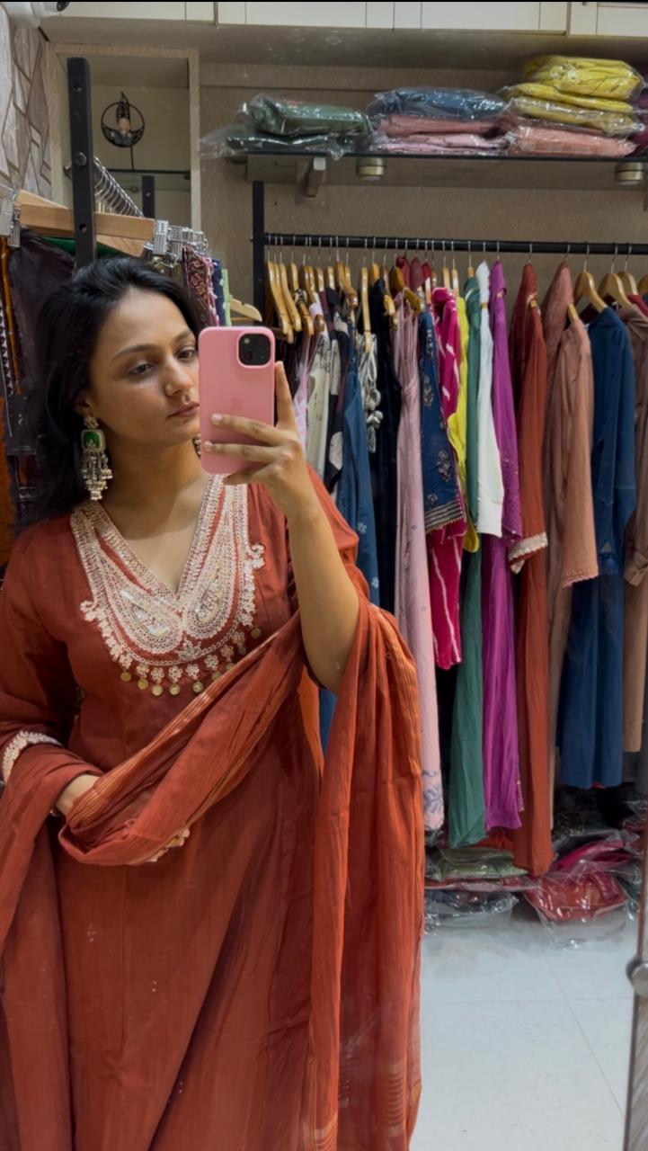 Manali Mul Chanderi Three Piece Set