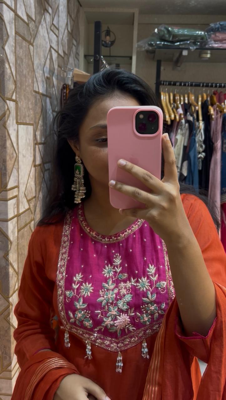 Dhruvee Mul Chanderi Three Piece Set