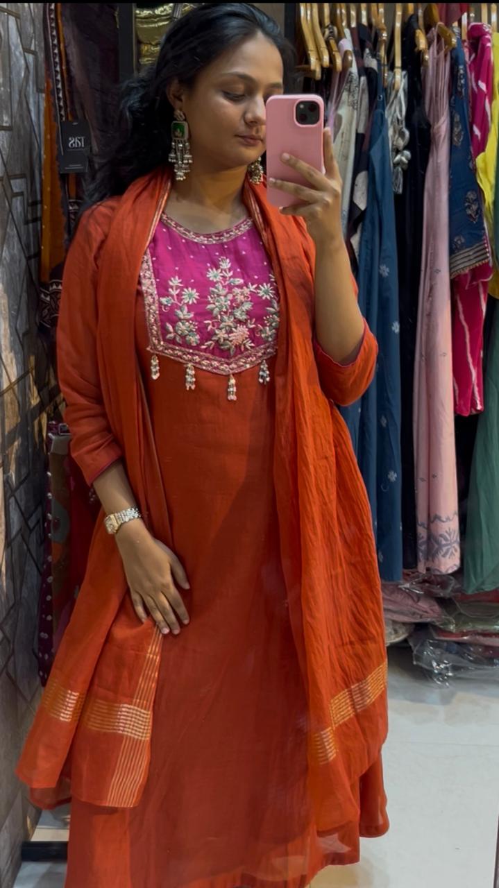 Dhruvee Mul Chanderi Three Piece Set