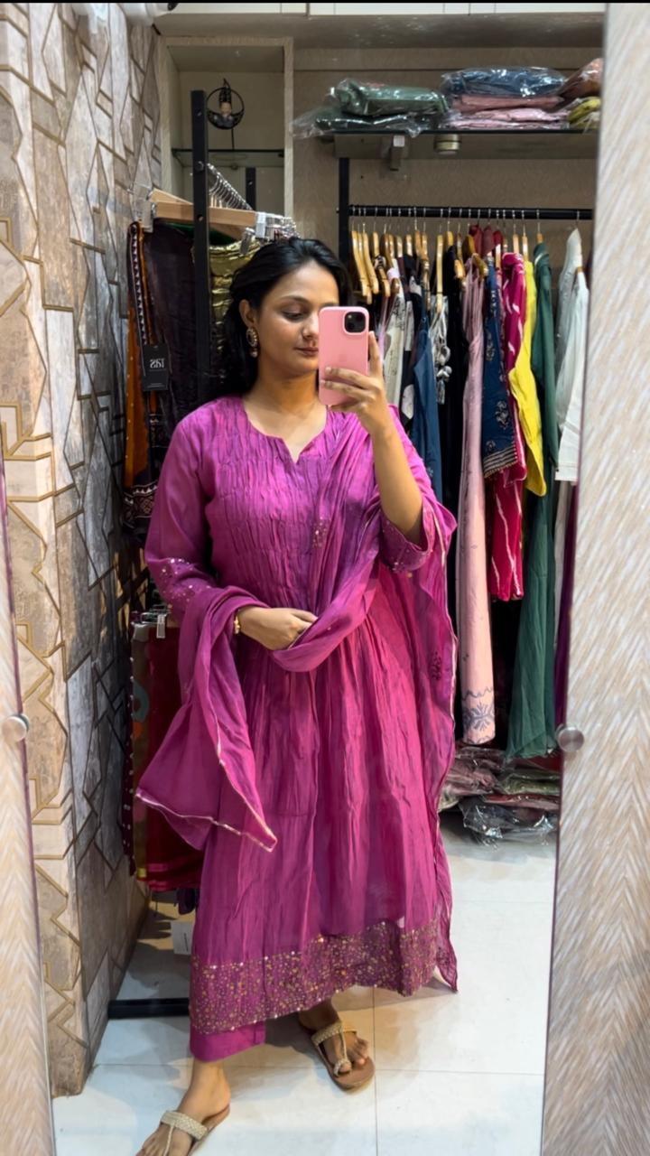 Preci Mul Chanderi Three Piece Set