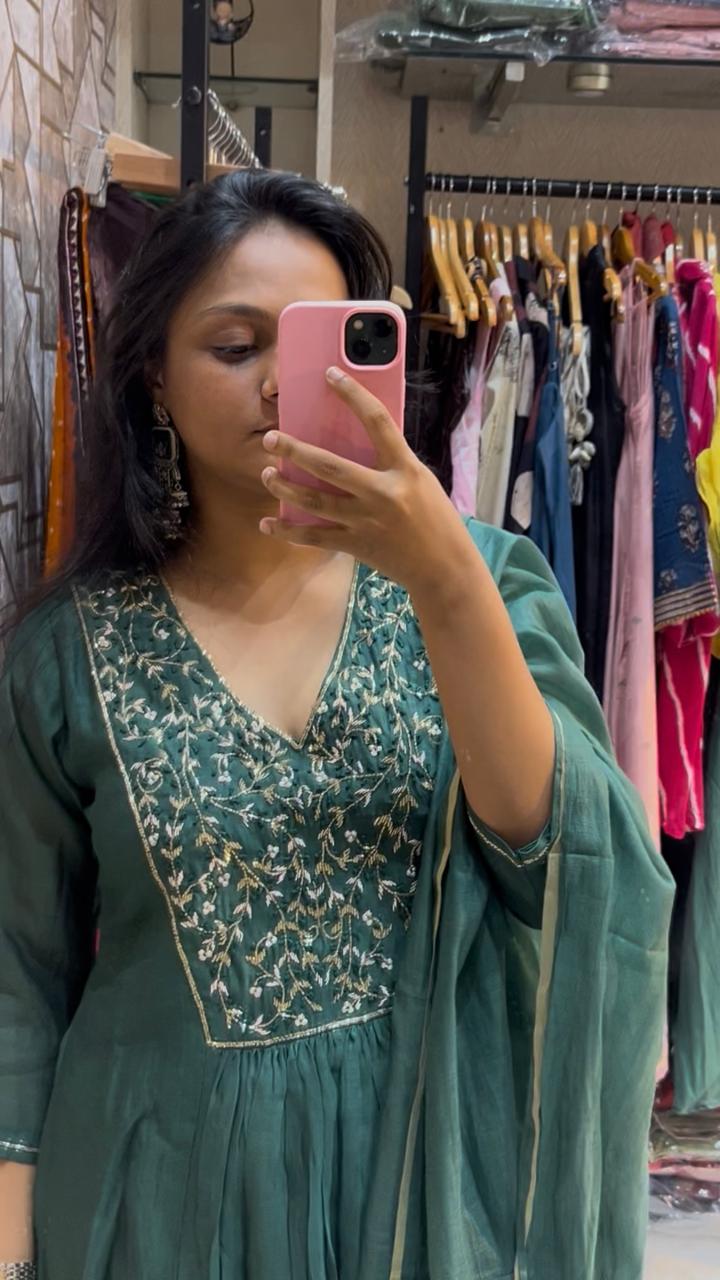 Kriti Mul Chanderi Three Piece Set