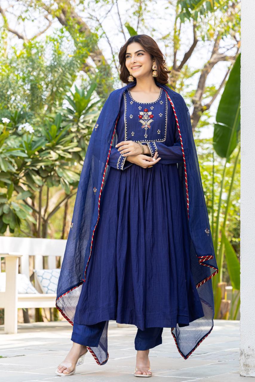 Zalak Mul Chanderi Three Piece Set