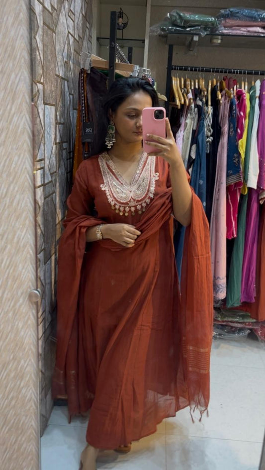 Manali Mul Chanderi Three Piece Set