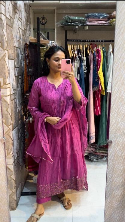 Preci Mul Chanderi Three Piece Set