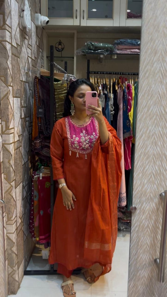 Dhruvee Mul Chanderi Three Piece Set