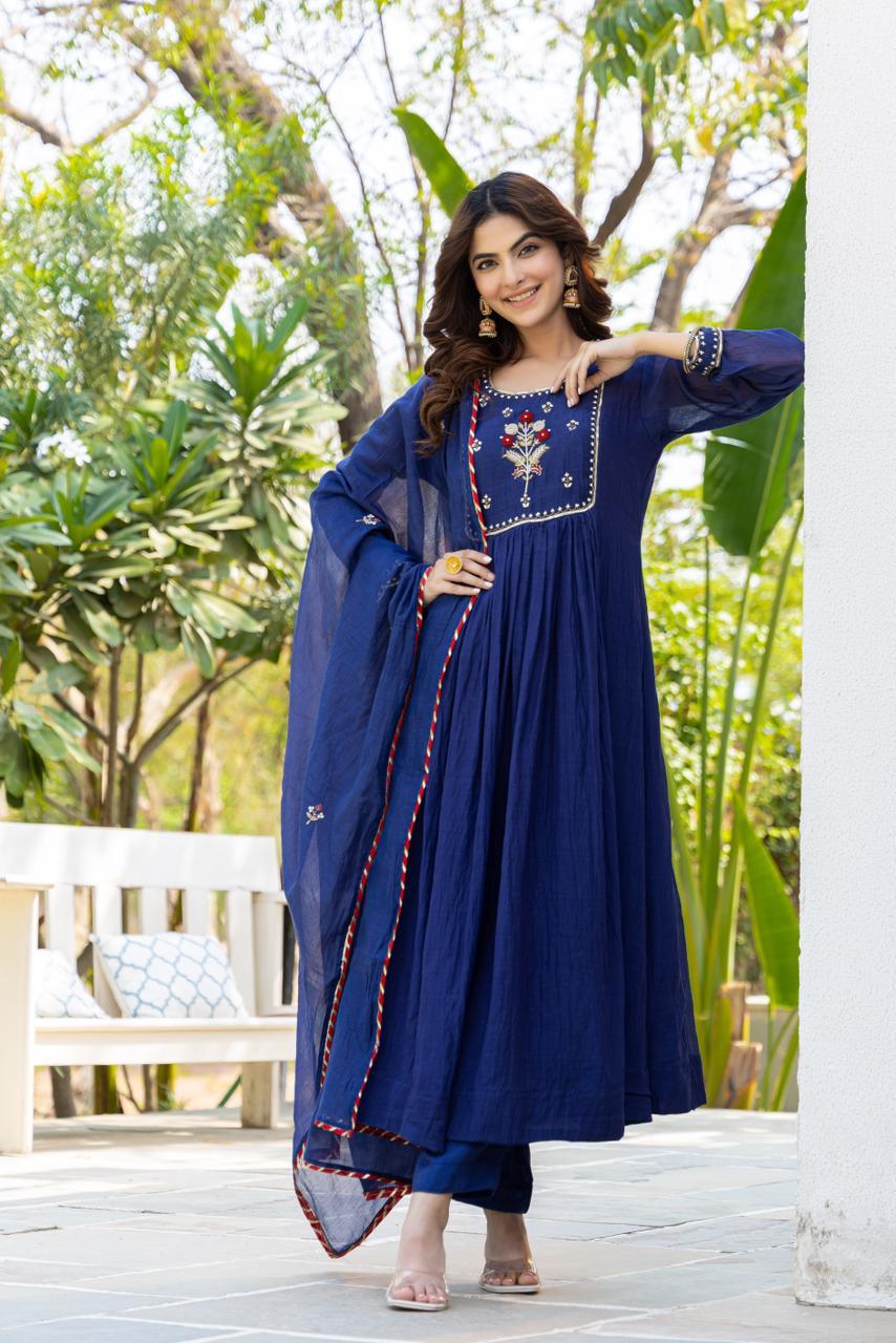 Zalak Mul Chanderi Three Piece Set