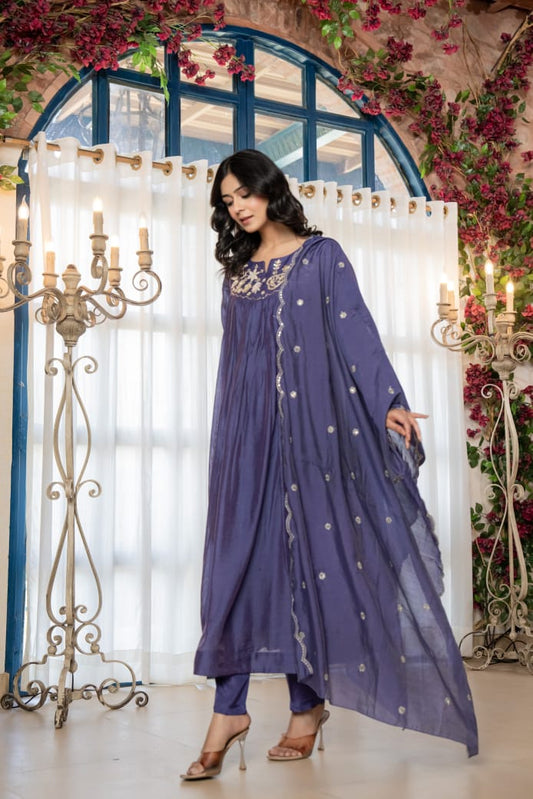 Rajvi Mul Chanderi Three Piece Set