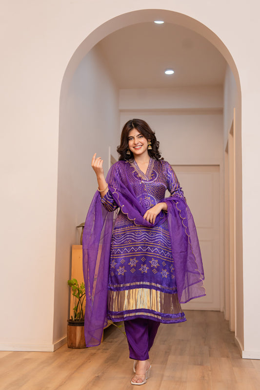 Nidhi Bandhej Three Piece Set