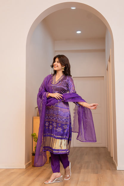 Nidhi Bandhej Three Piece Set