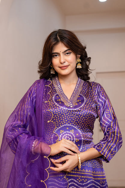 Nidhi Bandhej Three Piece Set
