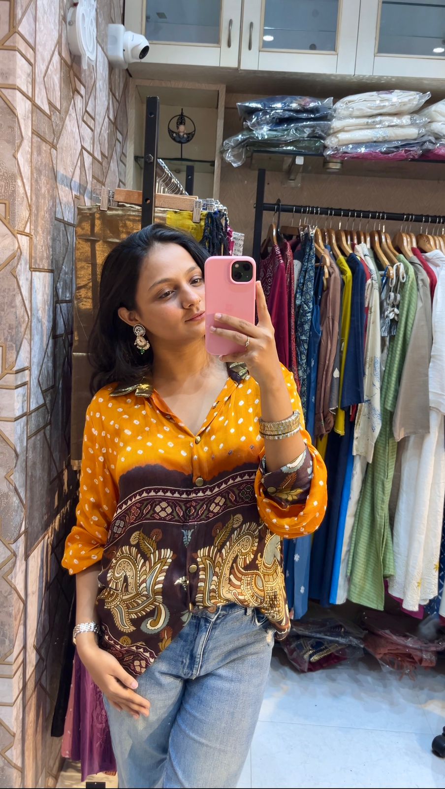 Bandhani X Kalamkari Shirt (Mustard Yellow)