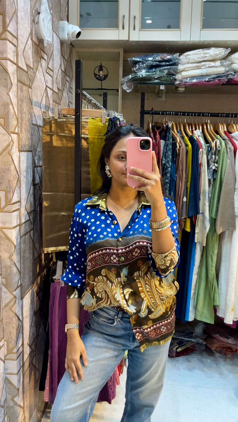 Bandhani X Kalamkari Shirt (Royal Blue)